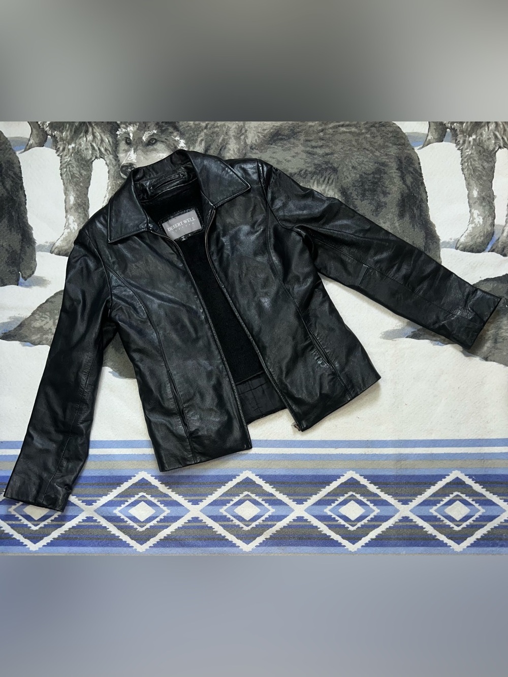 Women’s Vintage 90’s Desert Well Black Leather Jacket Zip Up Tailored Fit